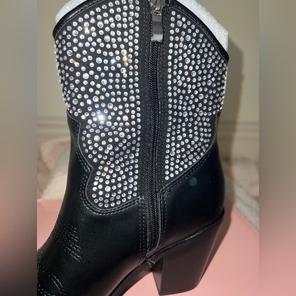 NIB Dolls Kill Cowgirl Ways Western Boot Cassidy Denim Boot in Black w/ Crystals - Picture 9 of 16
